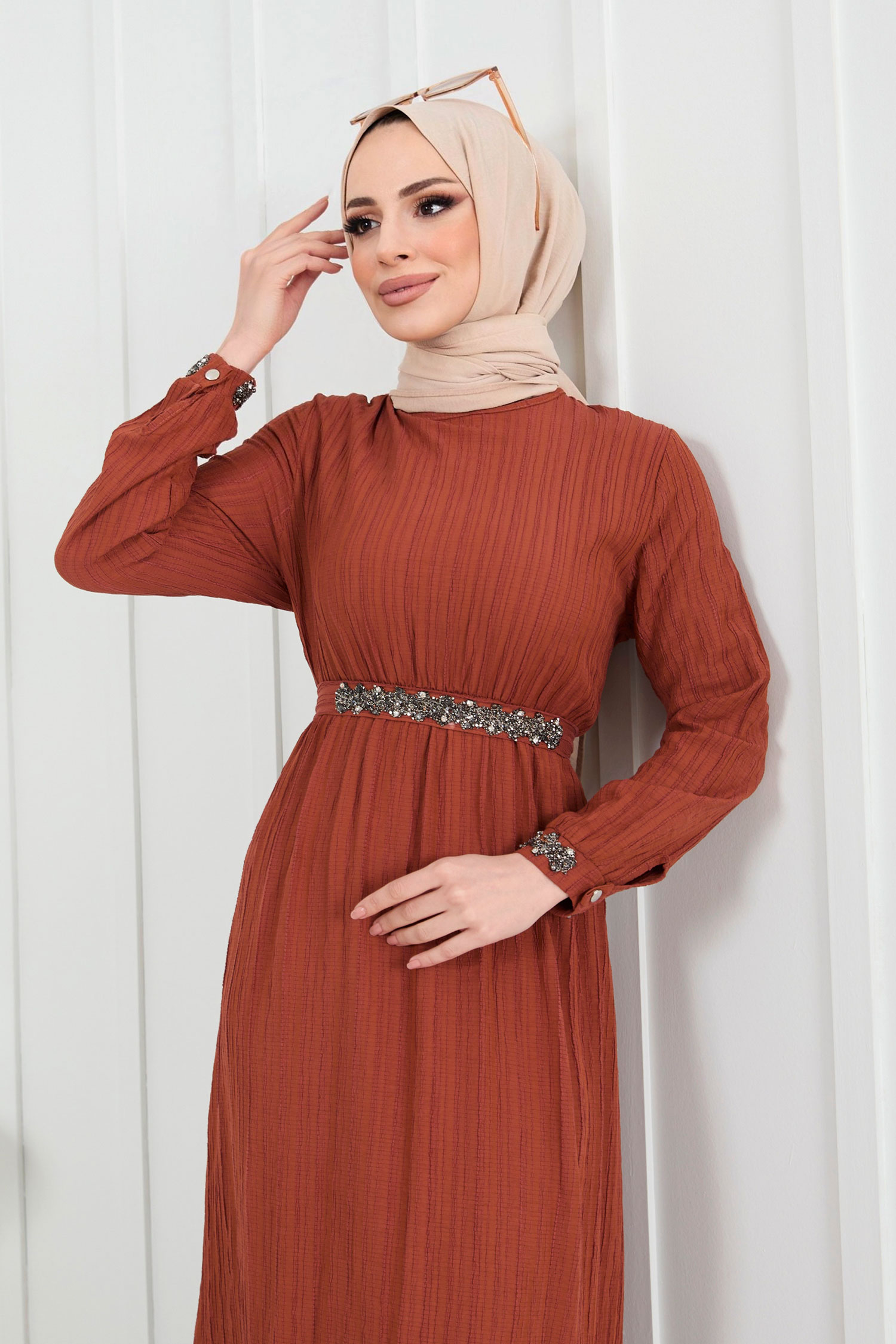 22278-KAHVE Elbise