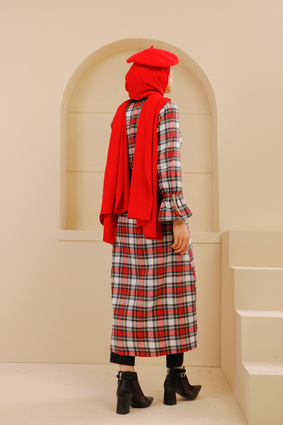 Belted Dress Navy Blue Red - 9103