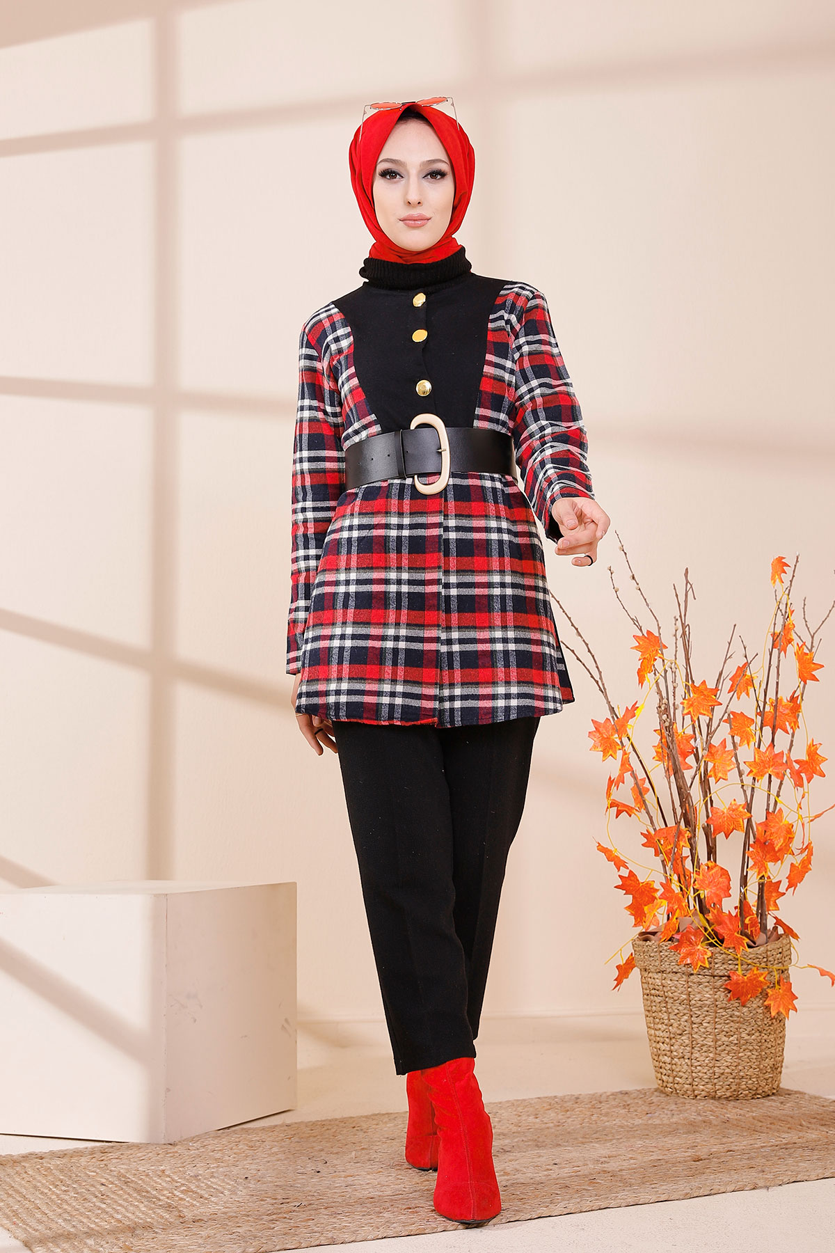 Belted Tunic Red - 3418