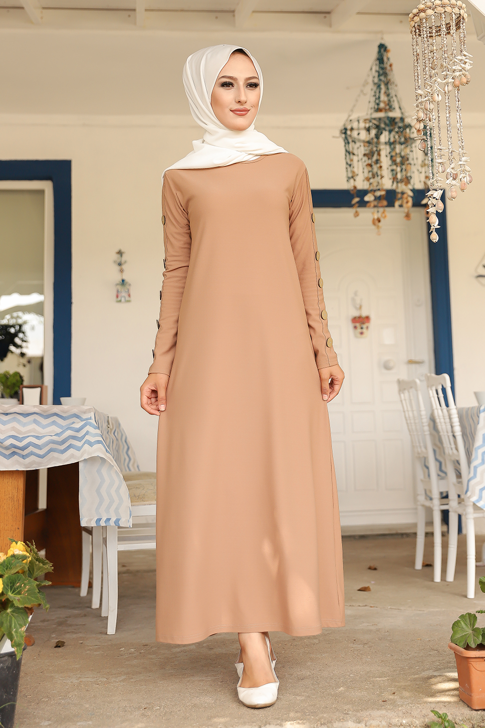 Button Detail Dress Mink - 2789