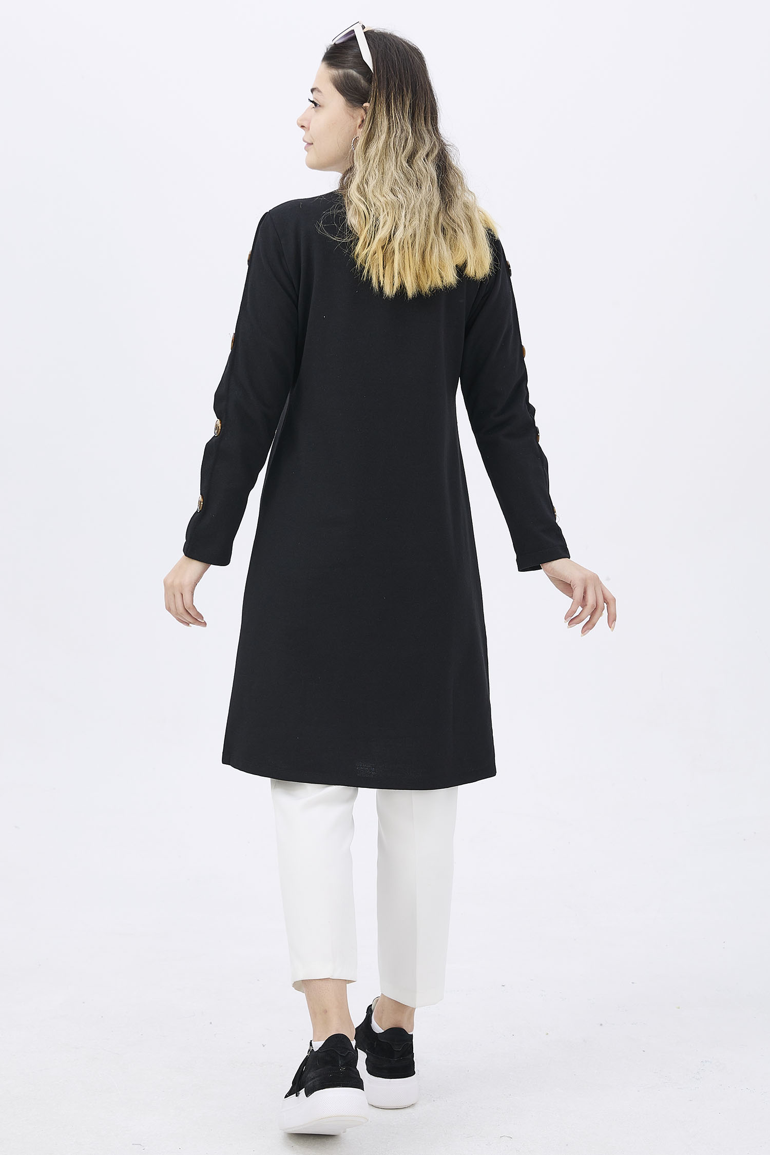 Sleeve Button Printed Tunic Black - 3441