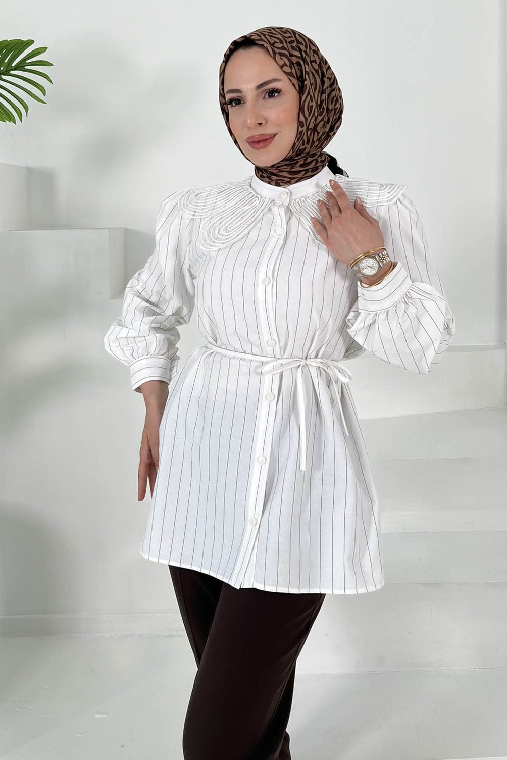 Çizgili Tunik Beyaz - 27000