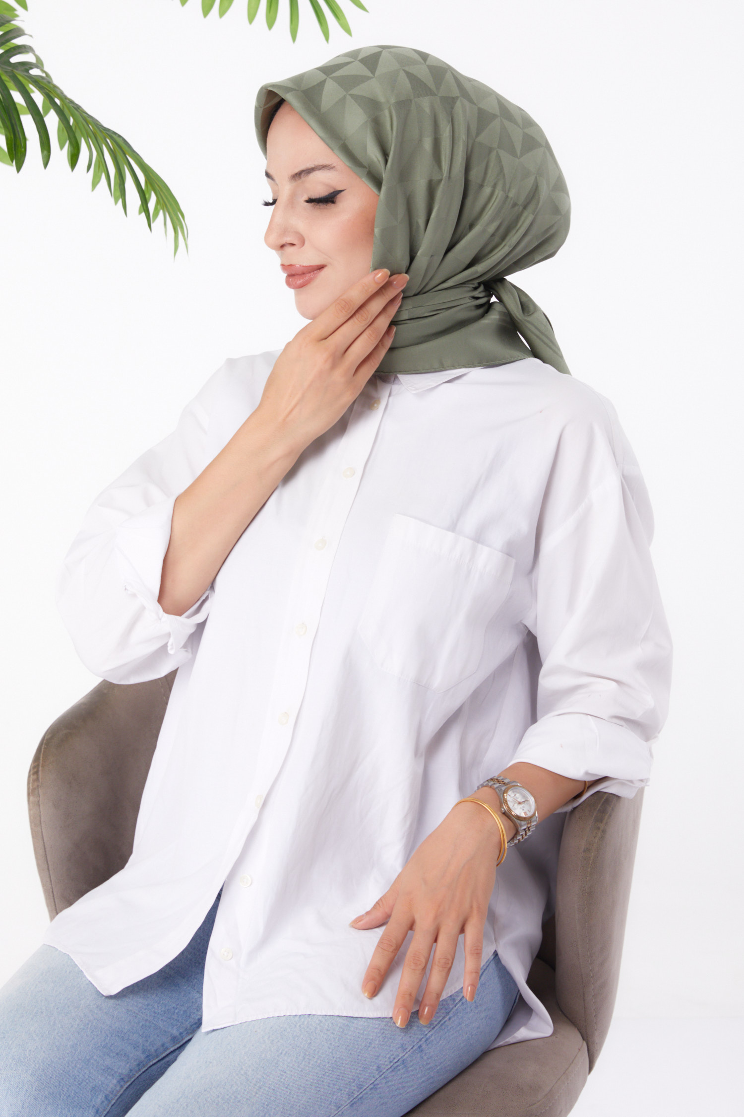 Düz Orta Kadın Haki Janjanlı Eşarp - 26156