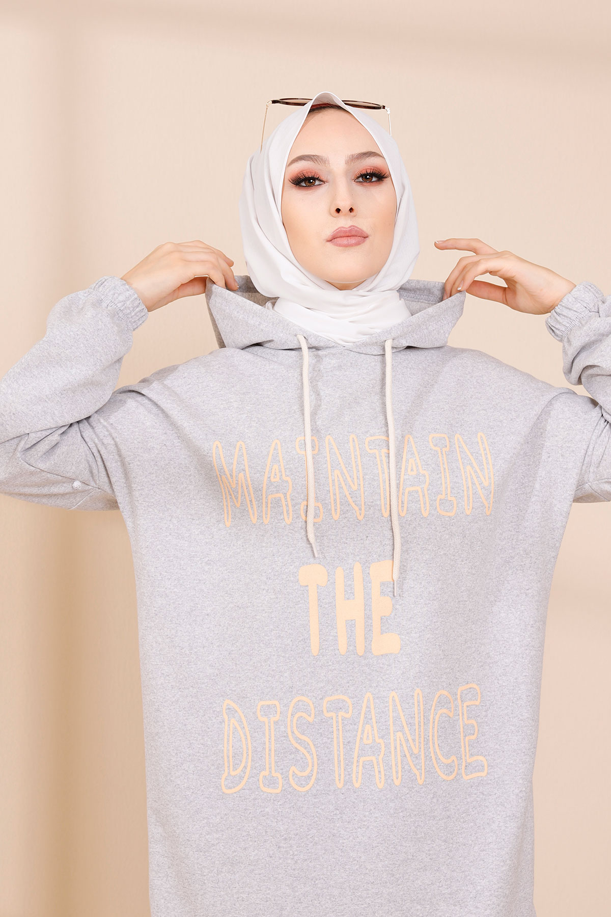 Printed Hooded Tunic Gray - 4166