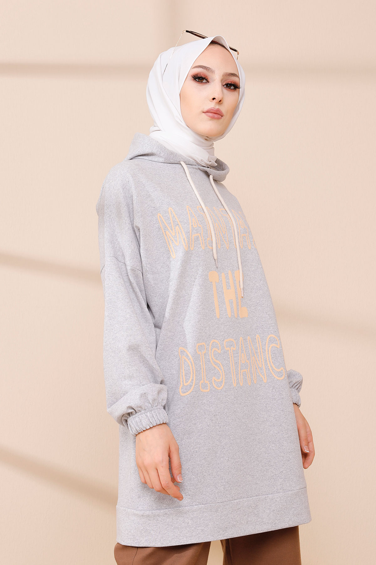 Printed Hooded Tunic Gray - 4166