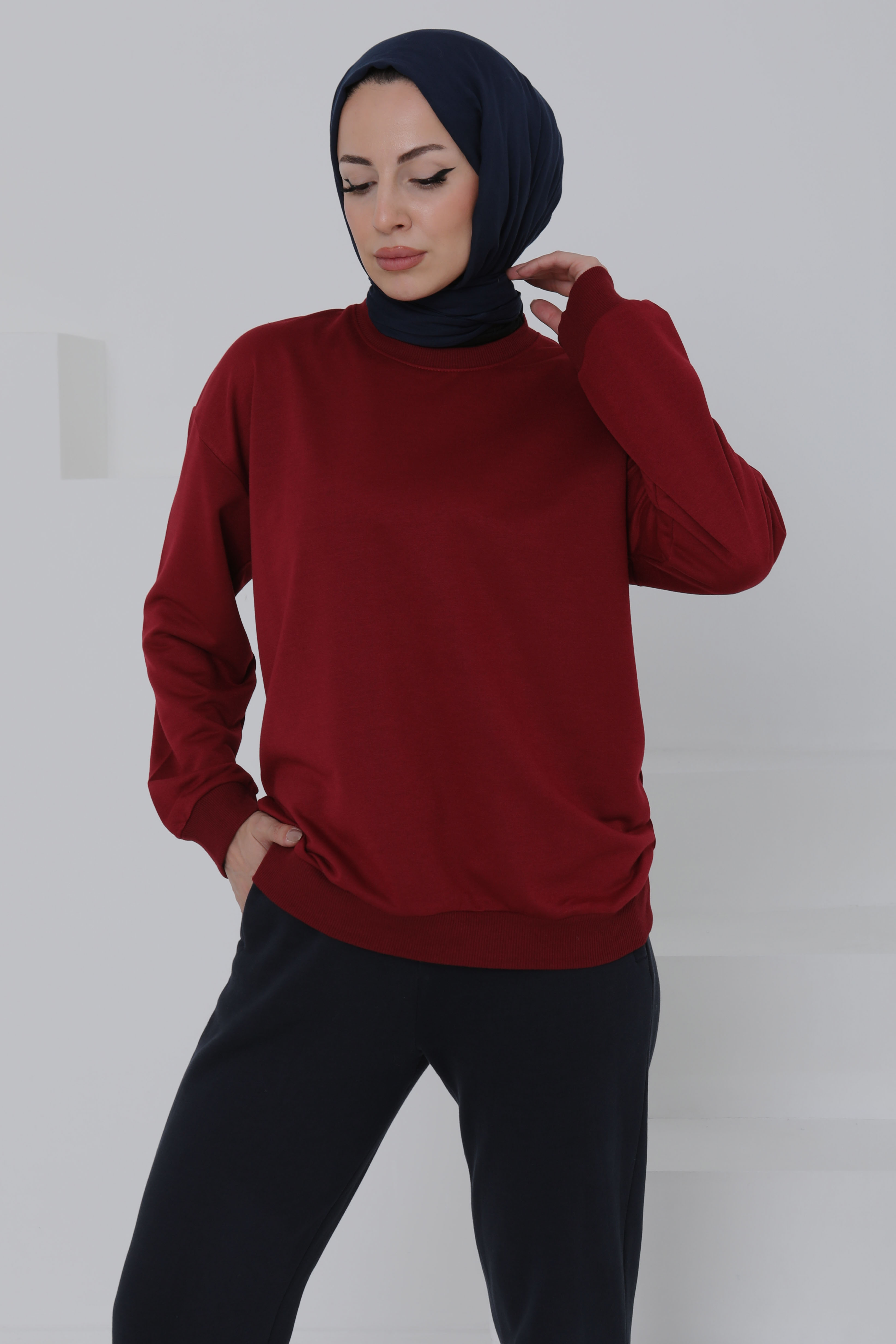 Kadın Bisiklet Yaka Oversize Sweatshirt - 26567