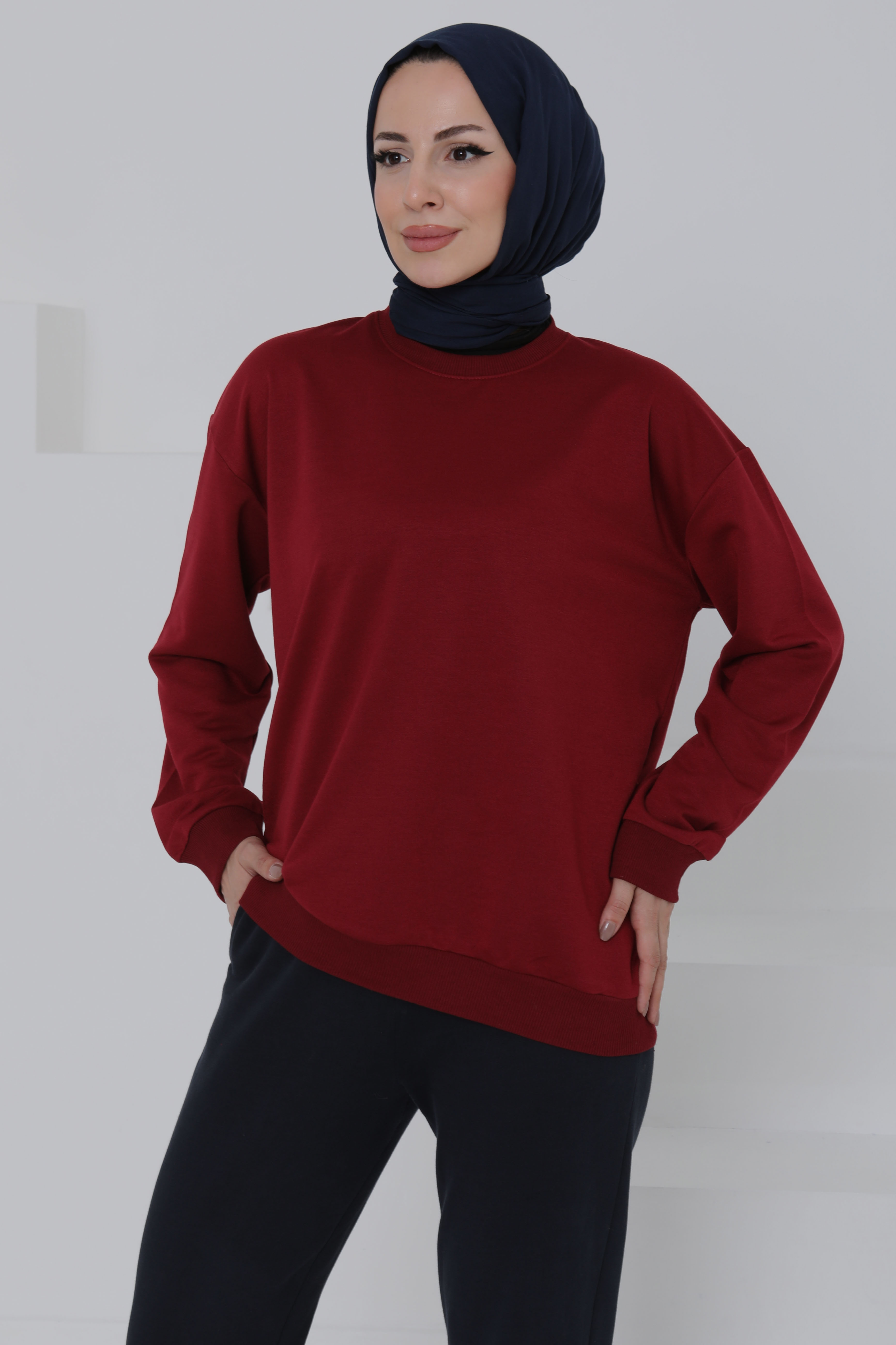 Kadın Bisiklet Yaka Oversize Sweatshirt - 26567