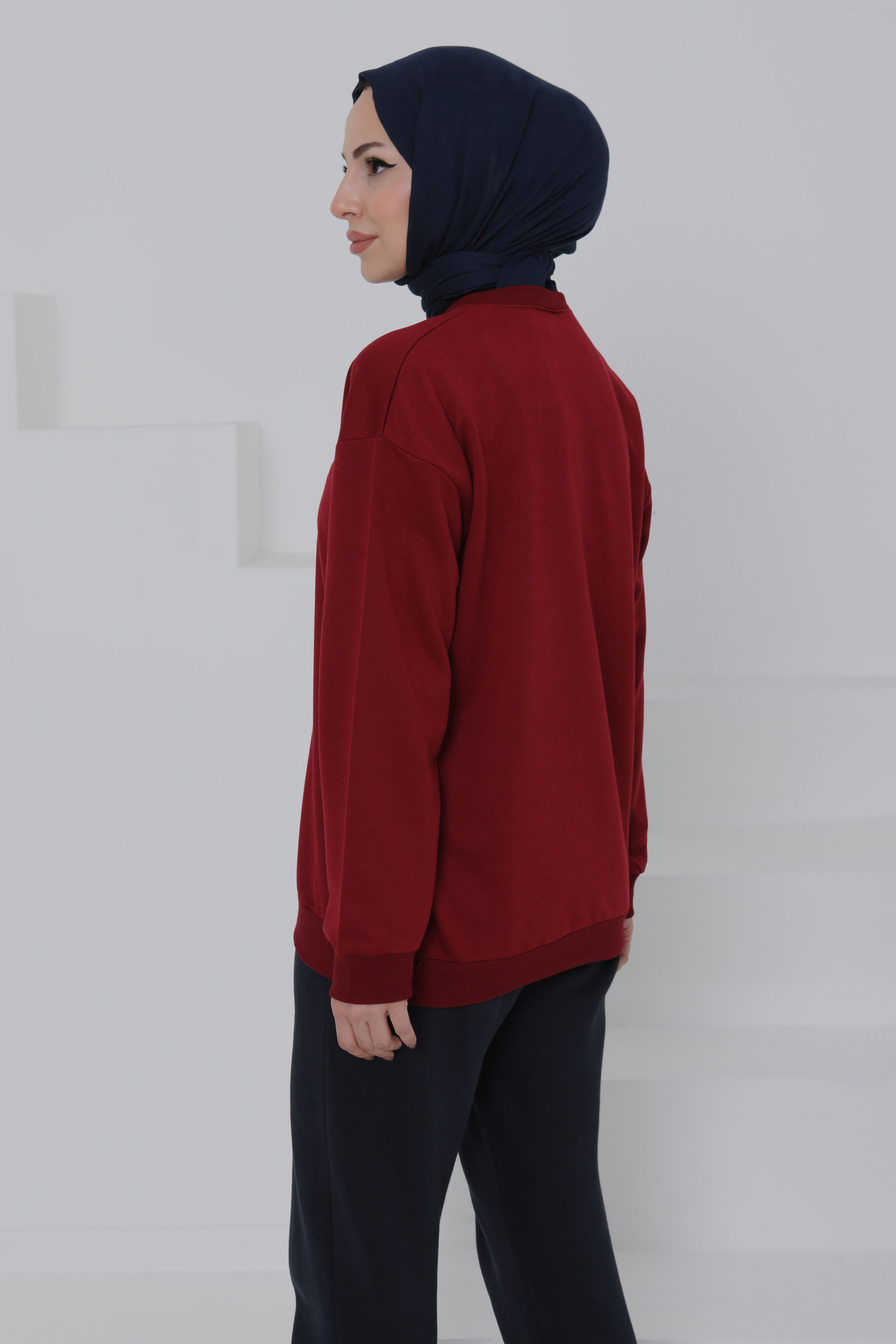 Kadın Bisiklet Yaka Oversize Sweatshirt - 26567