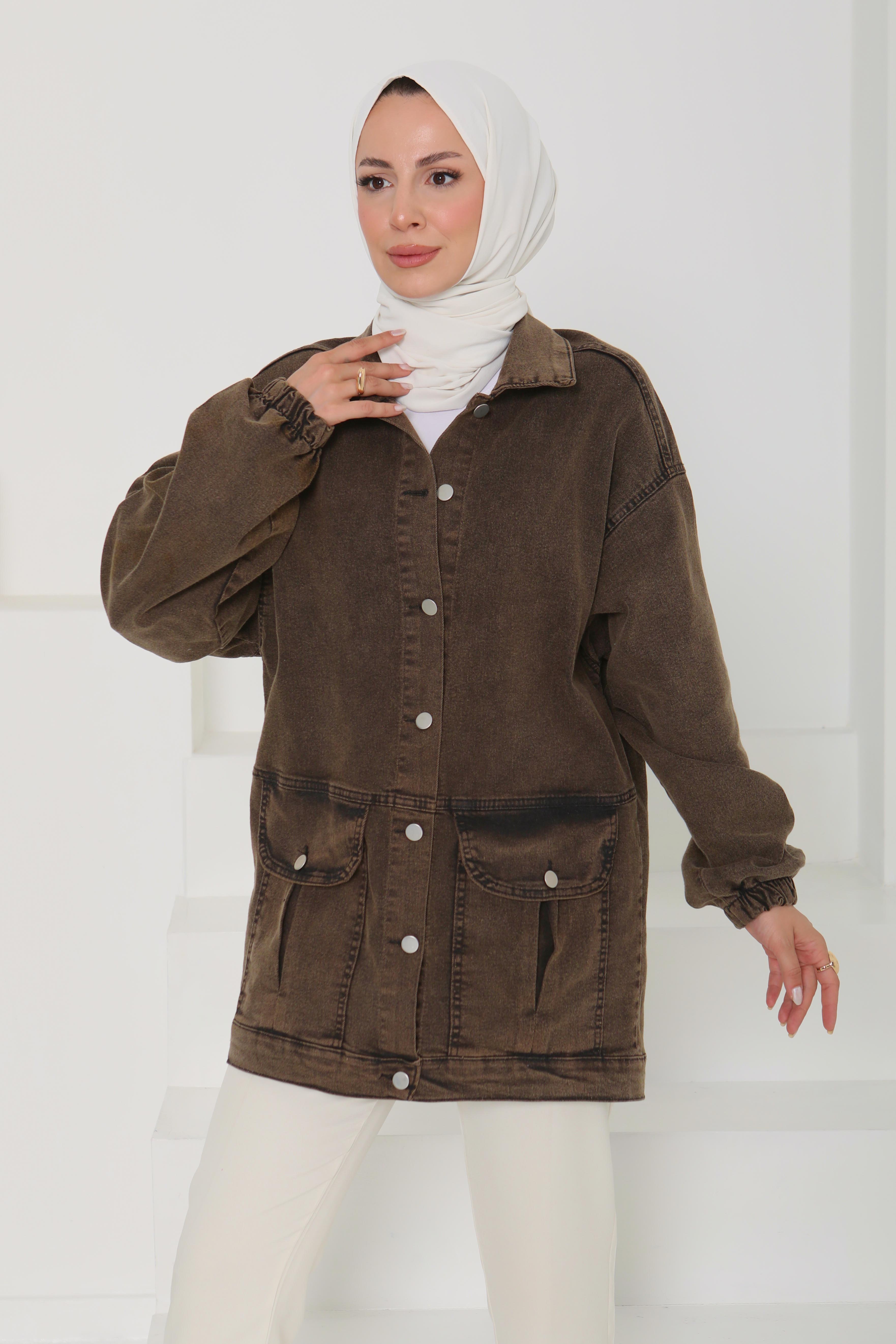Kadın Oversize Körüklü Cep Kot Ceket - 26578