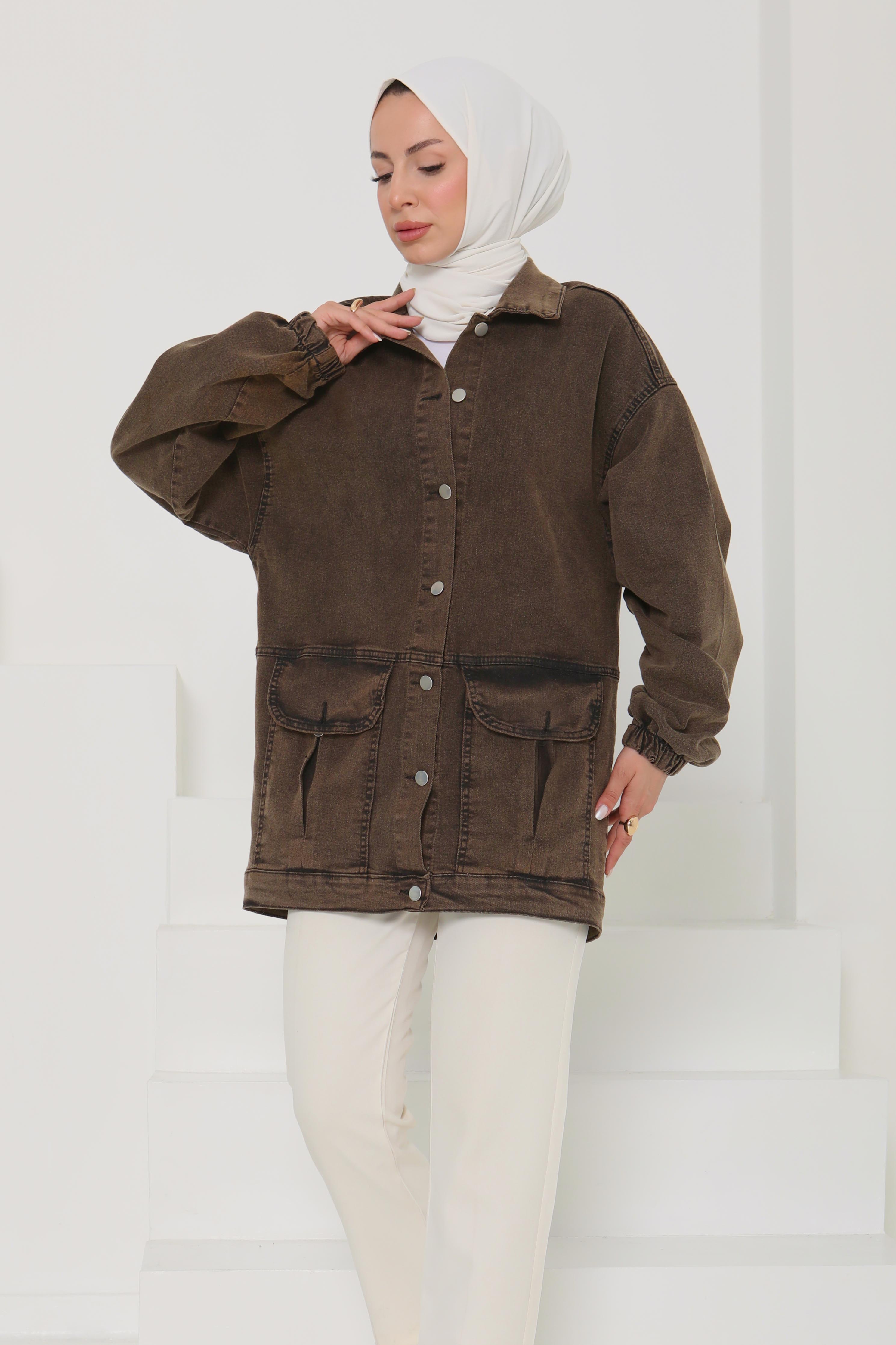 Kadın Oversize Körüklü Cep Kot Ceket - 26578