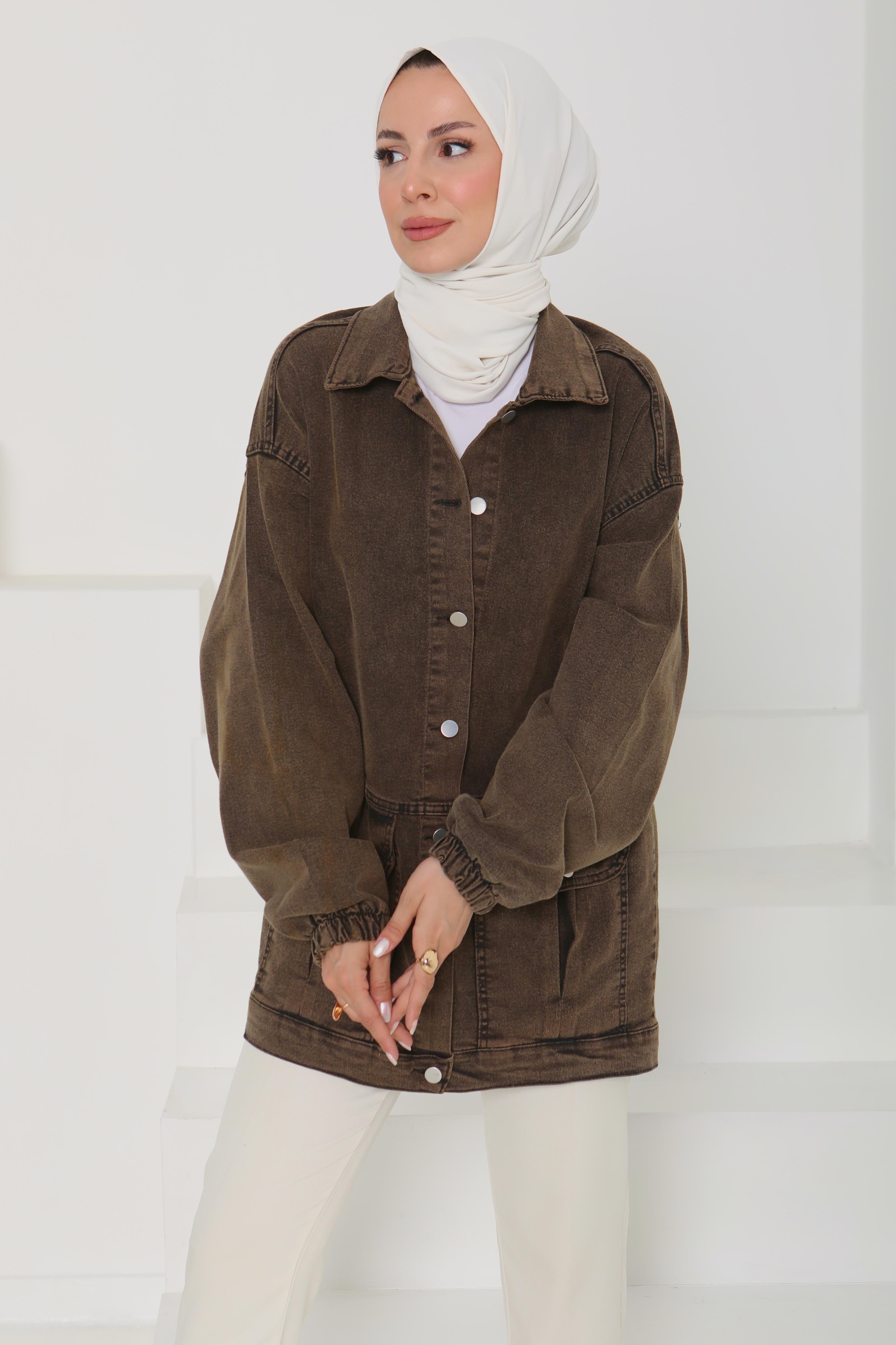 Kadın Oversize Körüklü Cep Kot Ceket - 26578