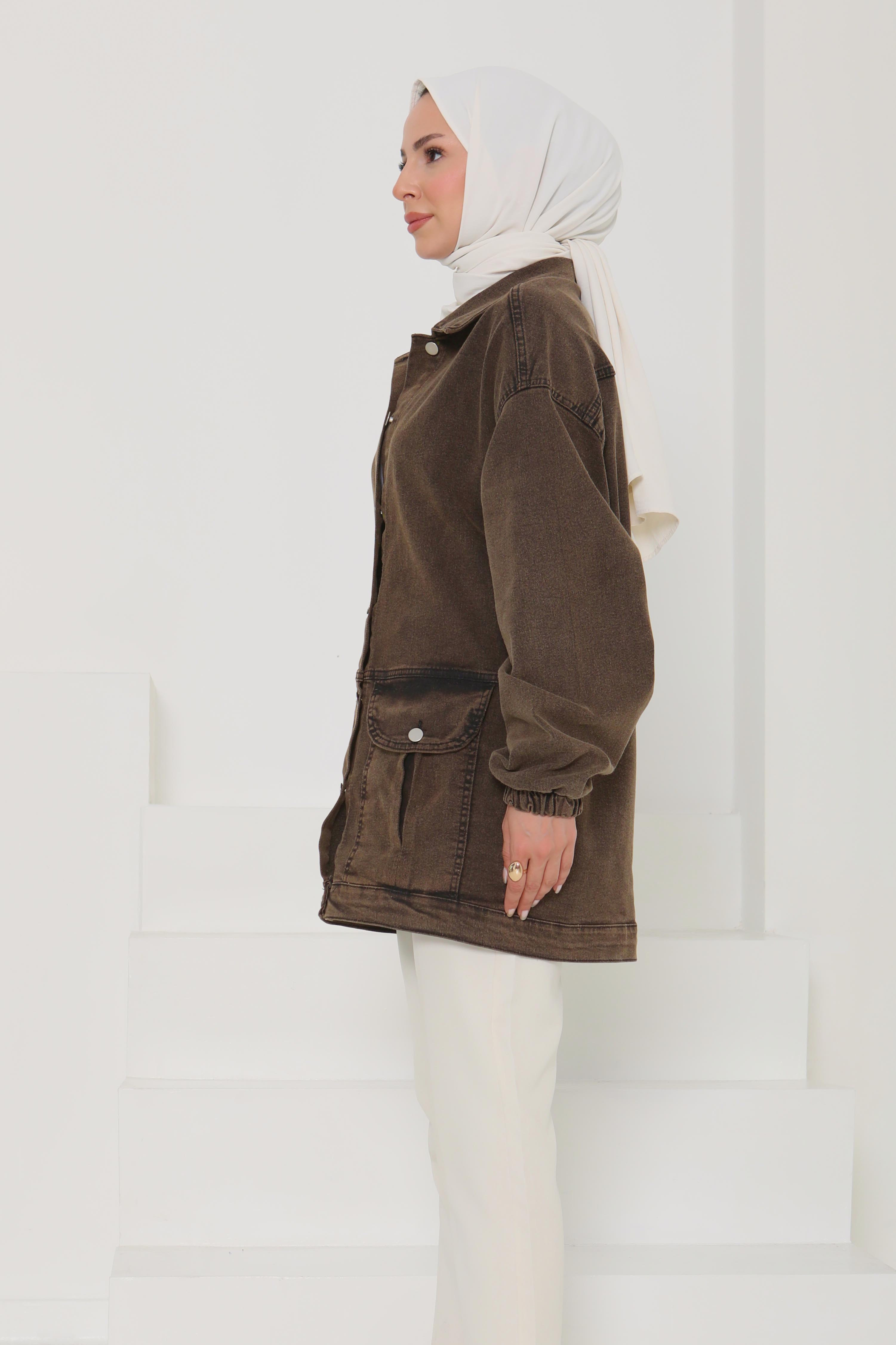 Kadın Oversize Körüklü Cep Kot Ceket - 26578