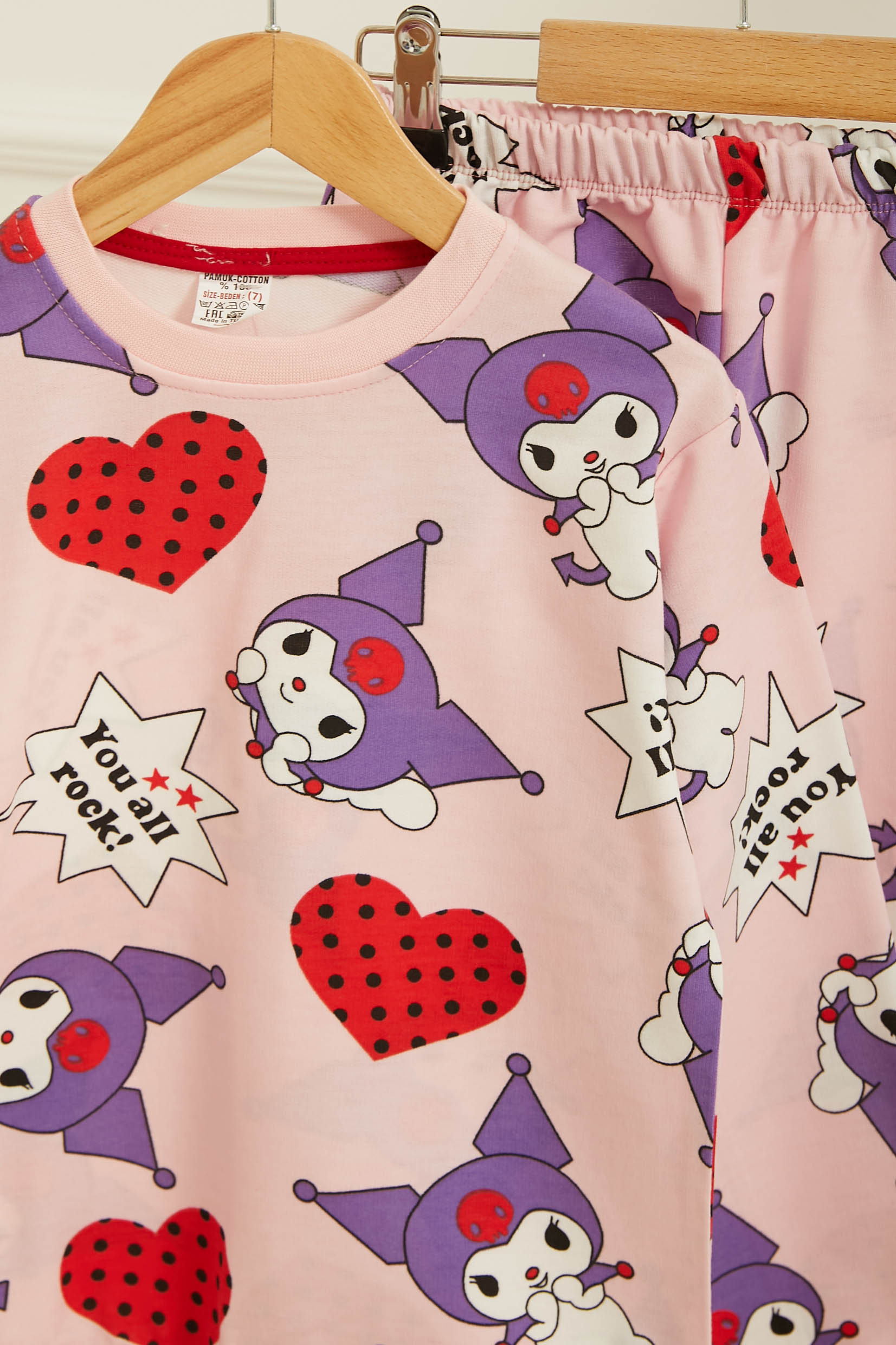 Kız Çocuk Pudra Baskılı Pijama Takımı - 26805