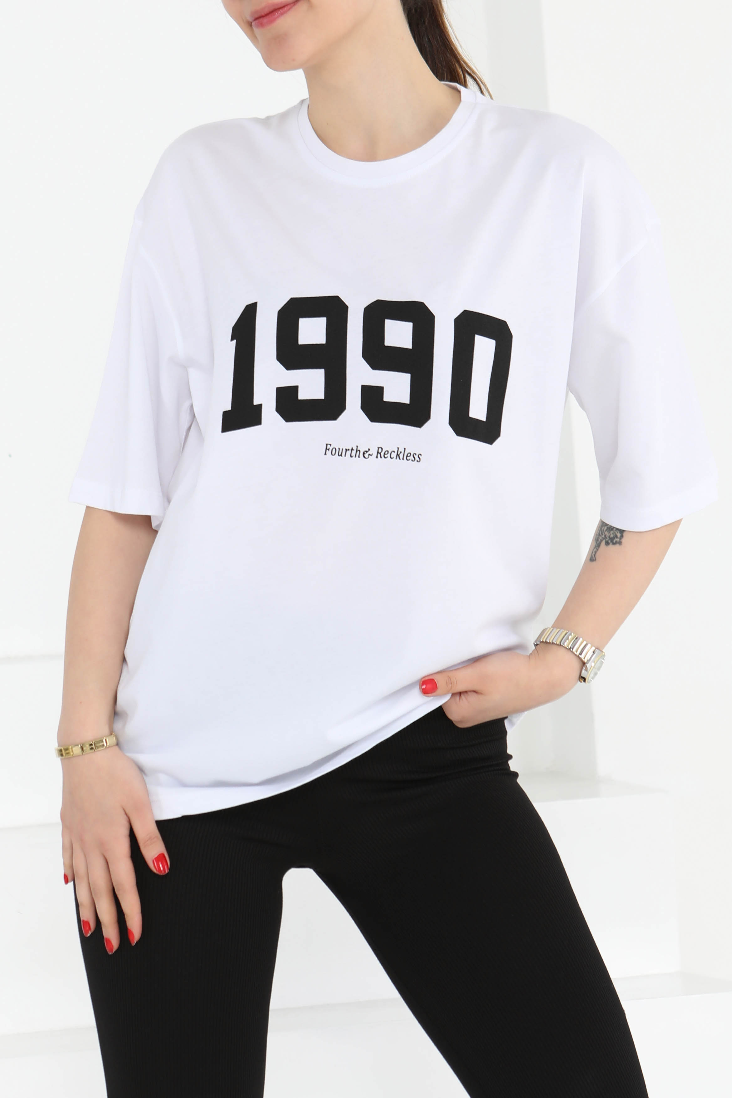1990 Baskılı Kısa Kollu T-Şhirt  - 27124