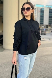 Kapüşonlu Sweat Siyah - 23003 - TOFİSA (1)