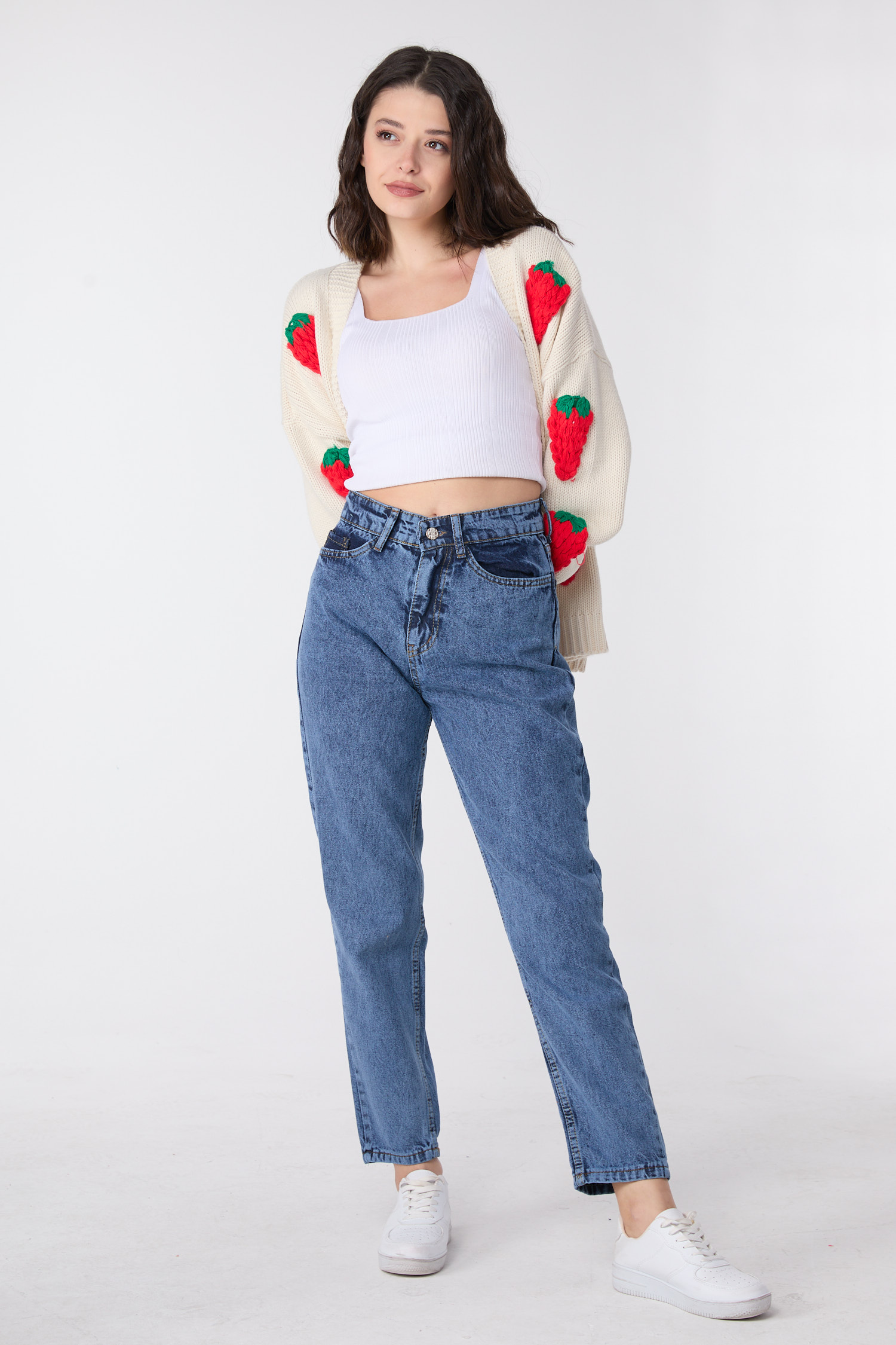 23669-MAVI-KAR-YIKAMA Yüksek Bel Mom Jeans