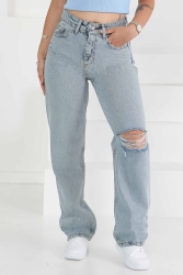 23808-BUZ-MAVI-KAR Palazzo Lazerli Kot Pantolon - TOFİSA