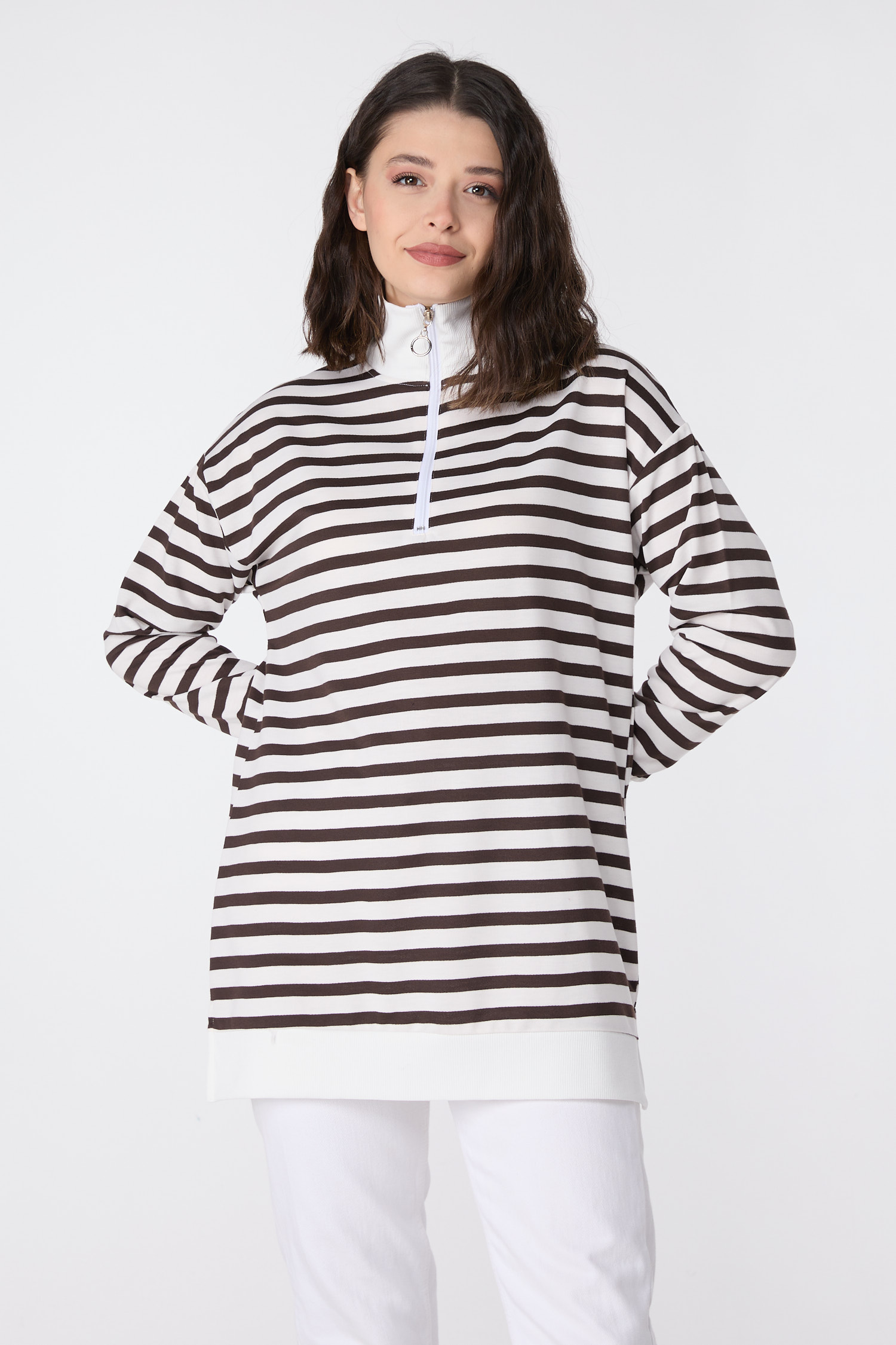 23892-KAHVE Çizgili Sweat