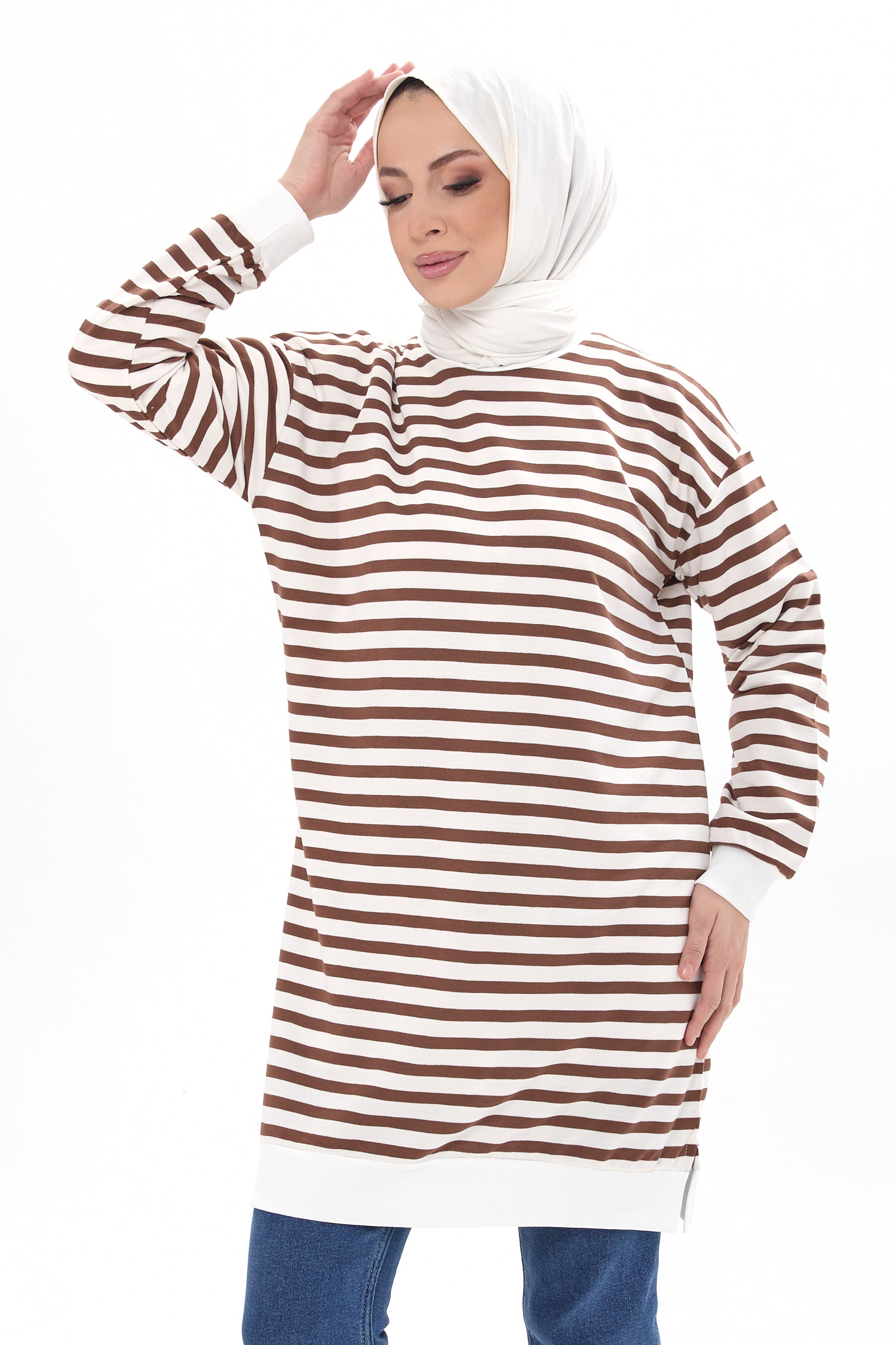 Çizgili Tunik Kahve - 23925
