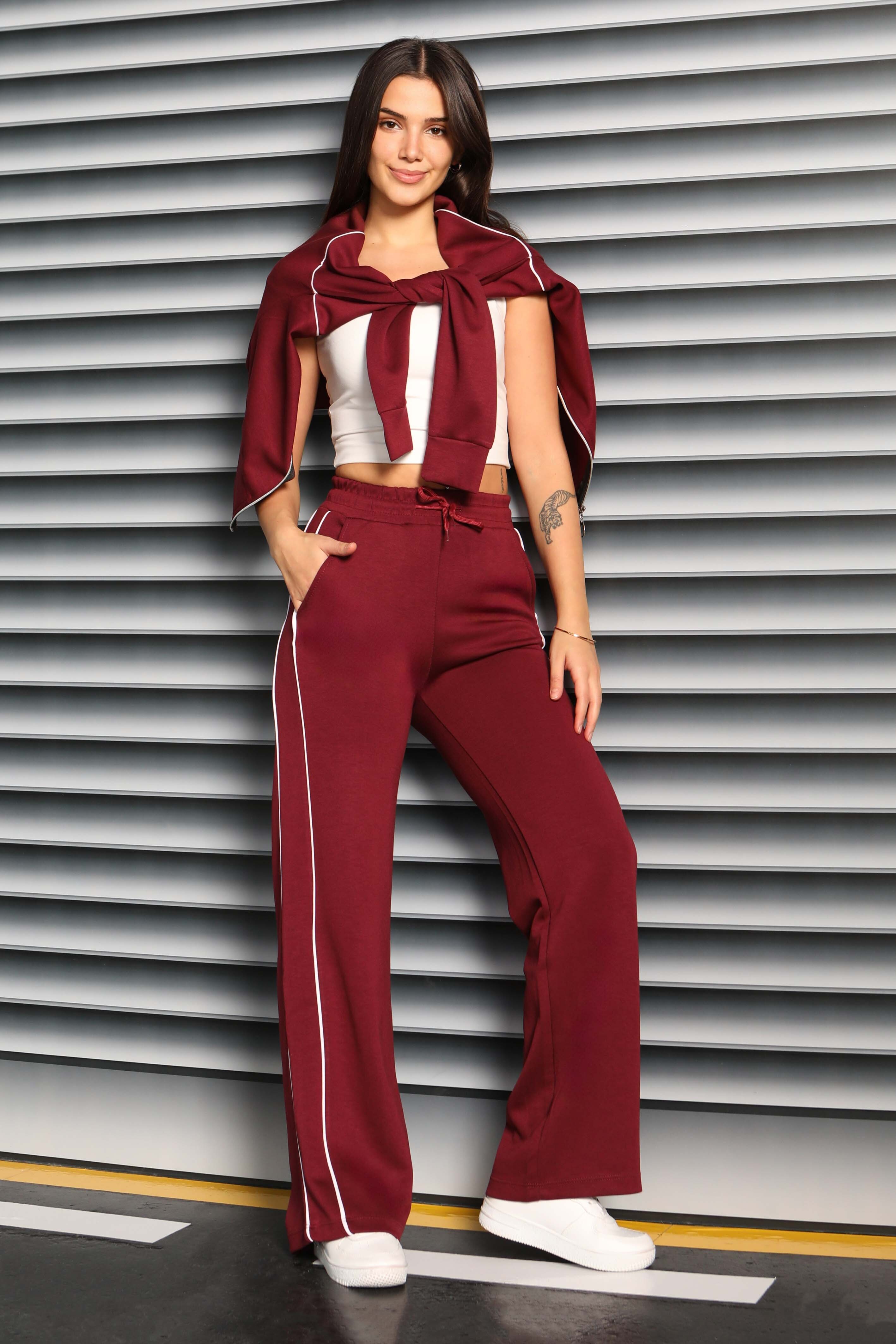 Ara garnili Modal İkili Takım  - 27877-BORDO