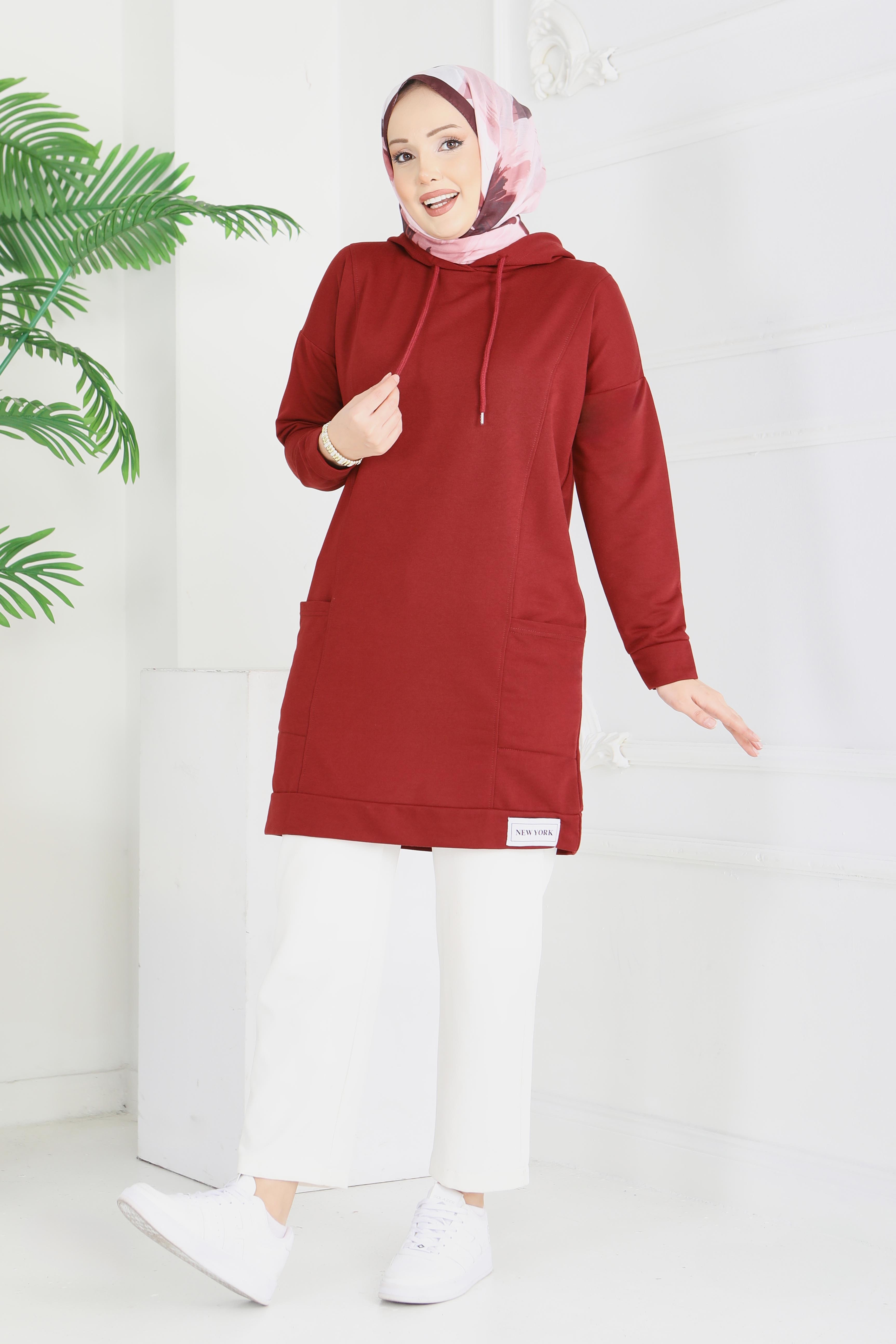 Armalı Geniş Cepli Tunik  - 2078-BORDO