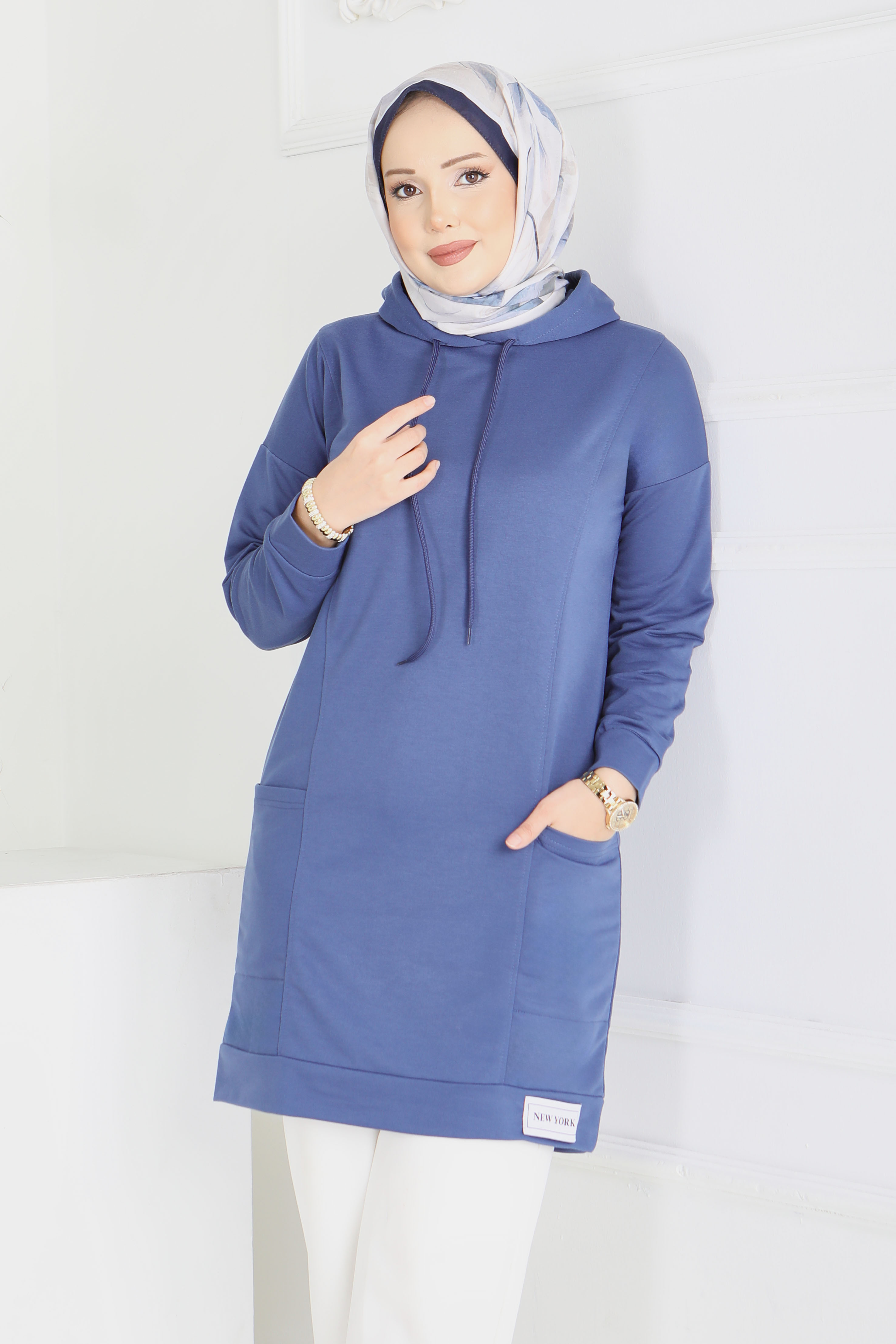 Armalı Geniş Cepli Tunik  - 2078-INDIGO
