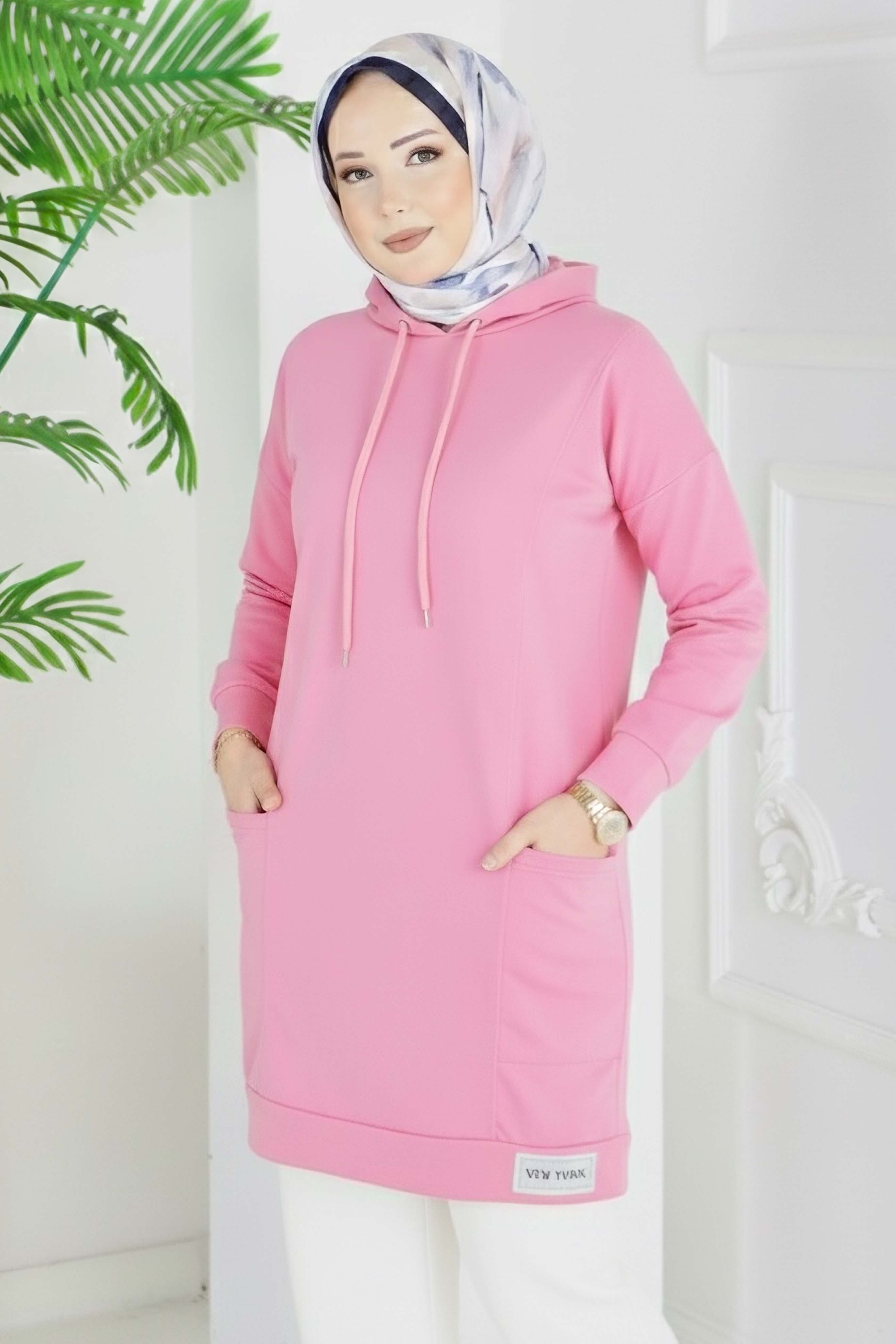 Armalı Geniş Cepli Tunik  - 2078-PEMBE