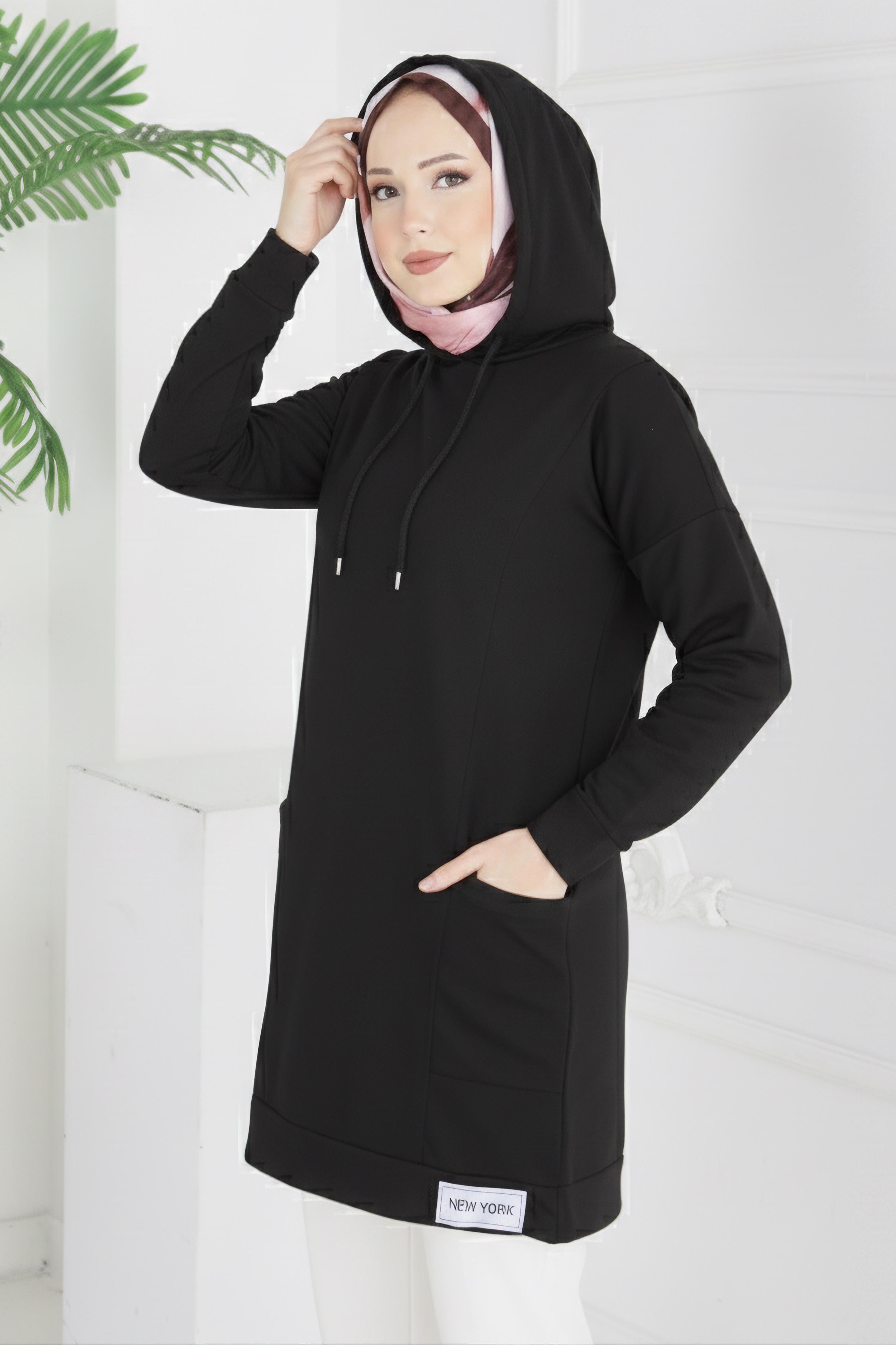Armalı Geniş Cepli Tunik  - 2078-SIYAH