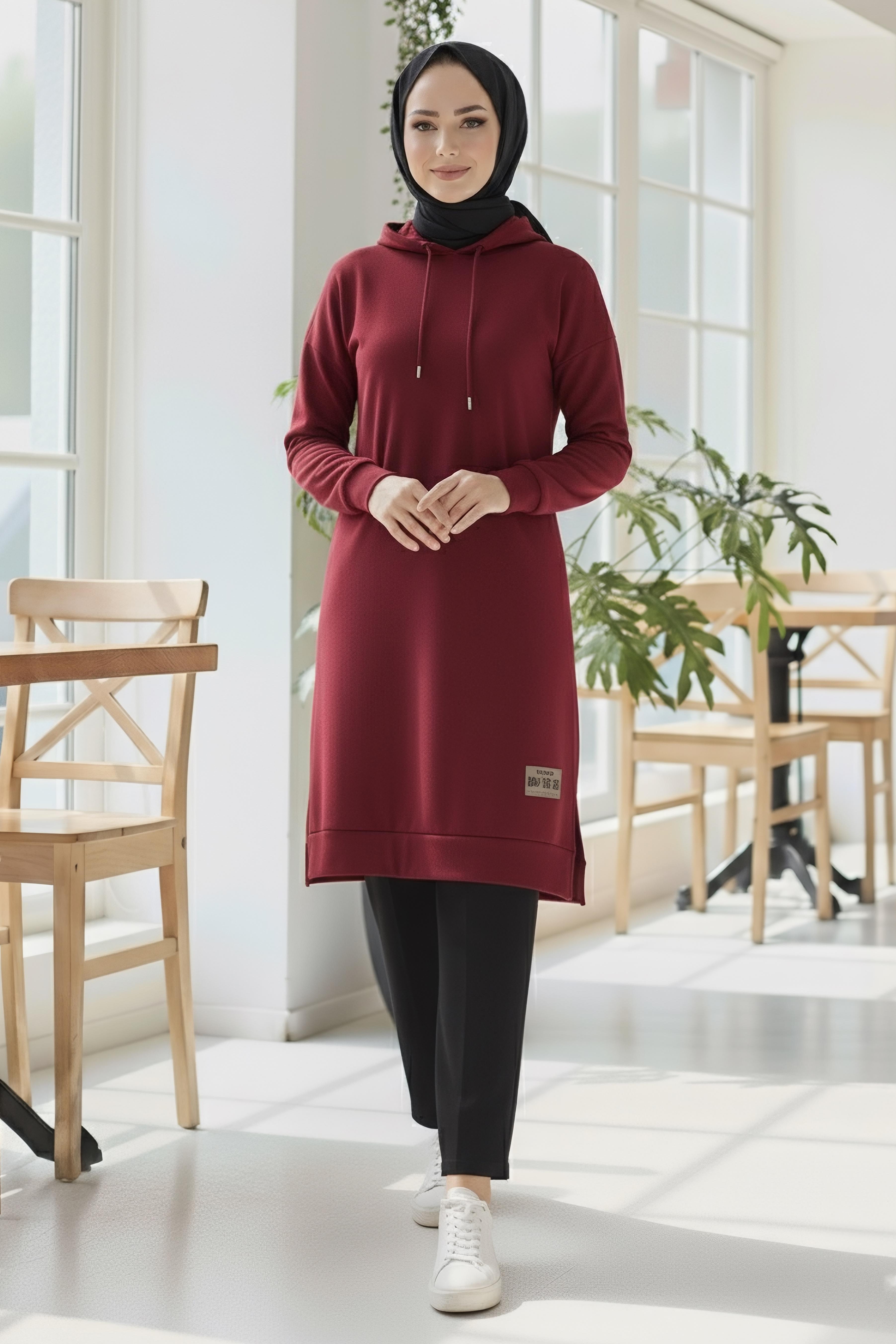 Armalı Vortex Yırtmaçlı Tunik  - 27984-BORDO