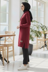 Armalı Vortex Yırtmaçlı Tunik - 27984-BORDO - TOFİSA (1)