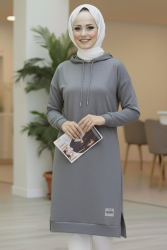 Armalı Vortex Yırtmaçlı Tunik - 27984-GRI - TOFİSA