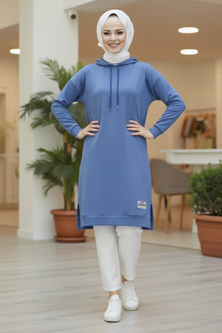 Armalı Vortex Yırtmaçlı Tunik  - 27984-INDIGO