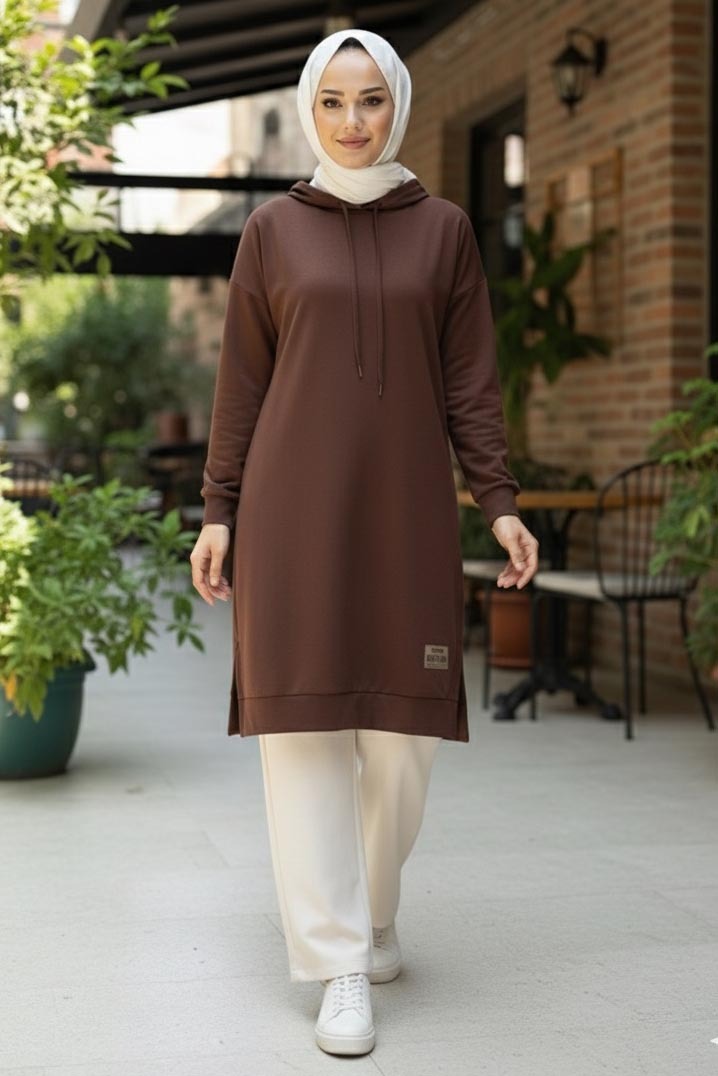 Armalı Vortex Yırtmaçlı Tunik  - 27984-KAHVE