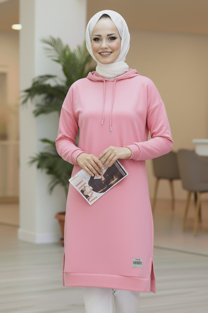 Armalı Vortex Yırtmaçlı Tunik  - 27984-PEMBE