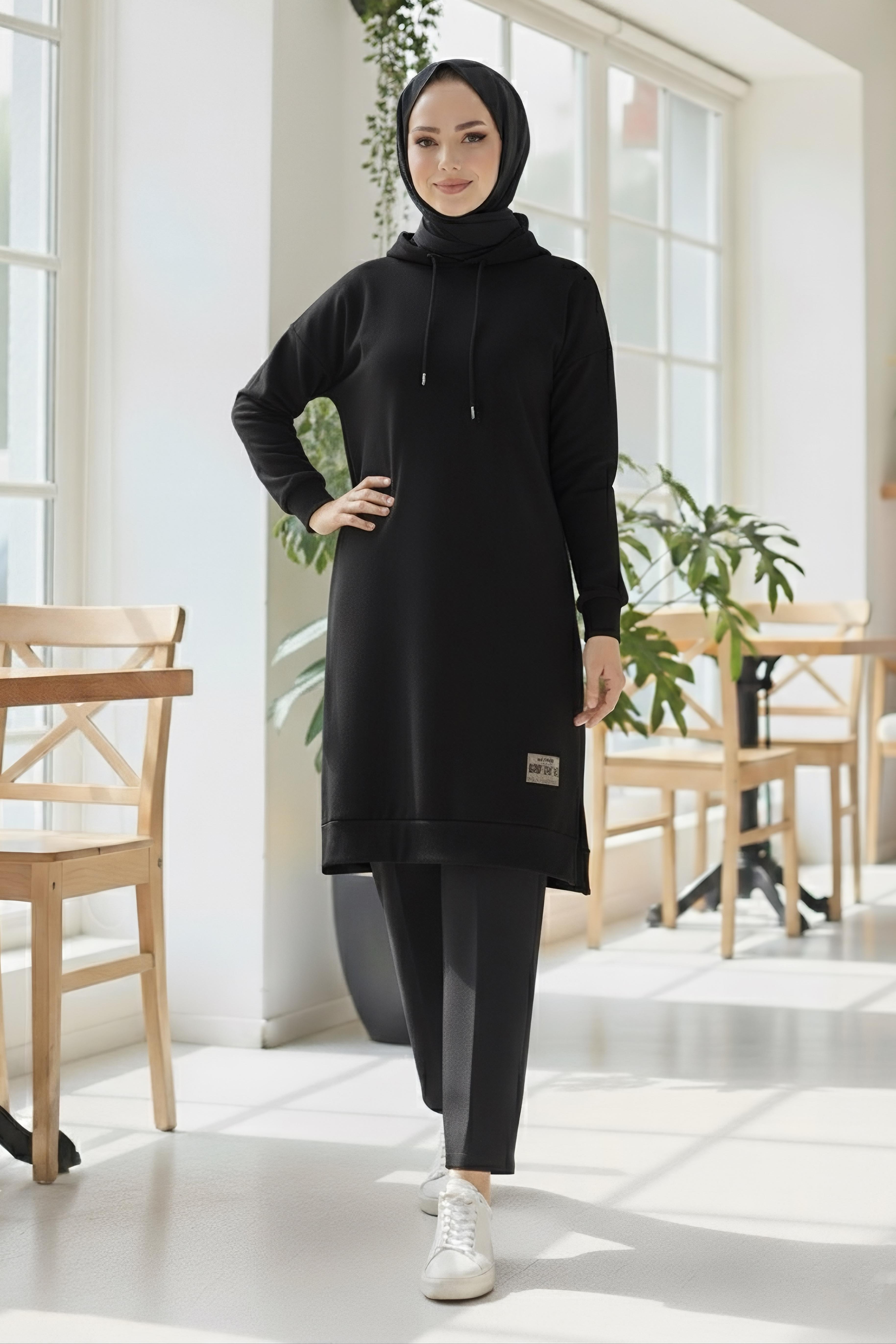 Armalı Vortex Yırtmaçlı Tunik  - 27984-SIYAH