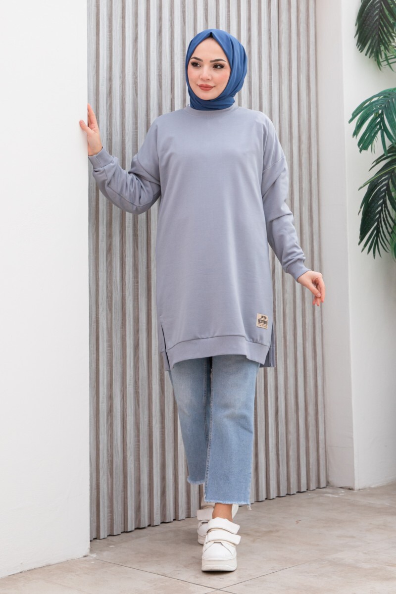 Armalı Yırtmaç Detaylı Vortex Tunik  - 27952-GRI