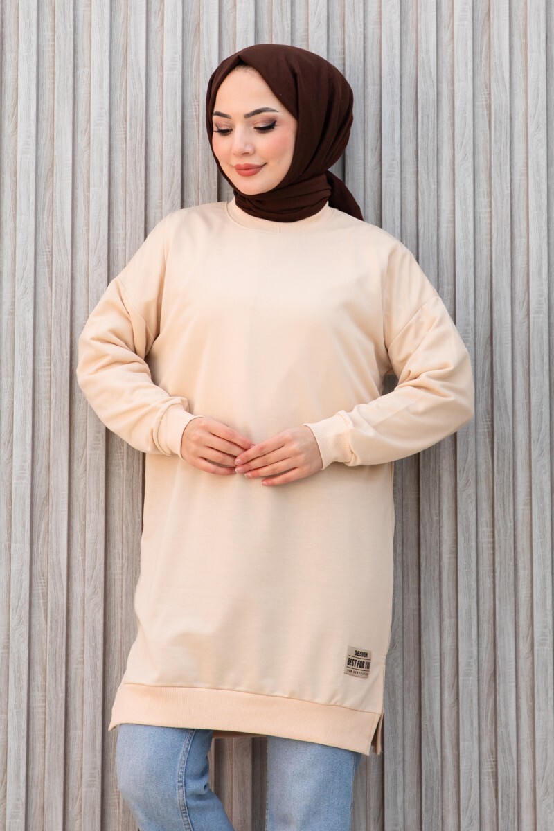 Armalı Yırtmaç Detaylı Vortex Tunik  - 27952-KREM