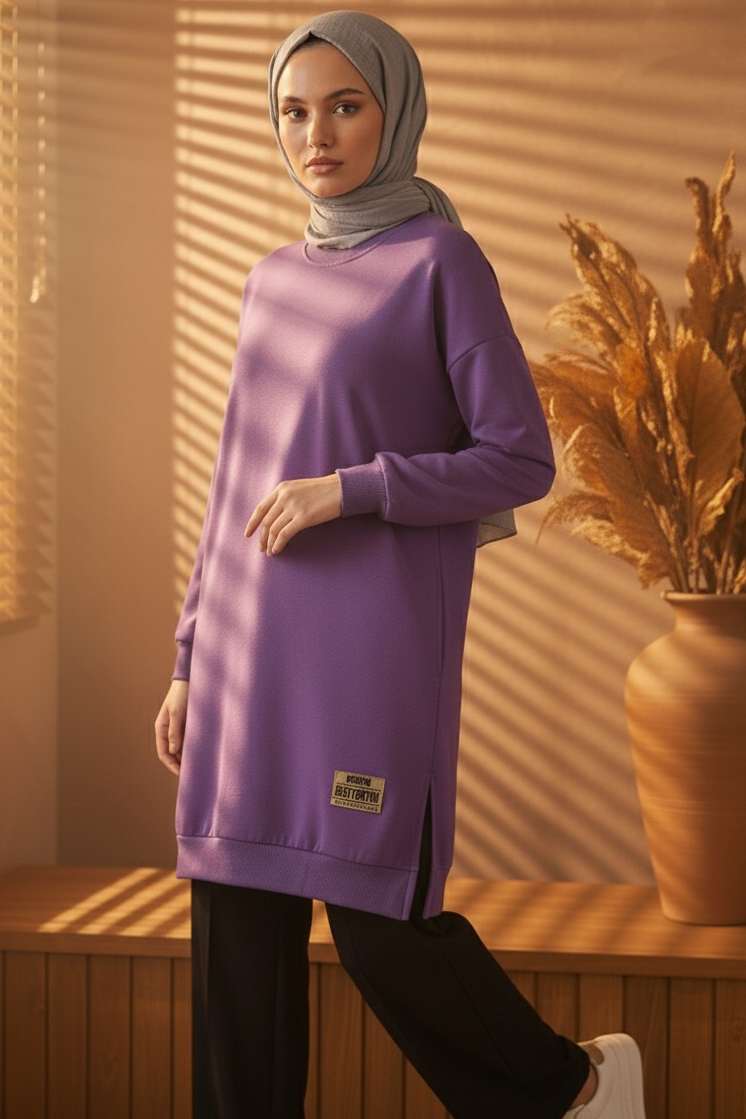 Armalı Yırtmaç Detaylı Vortex Tunik  - 27952-MOR