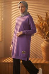 Armalı Yırtmaç Detaylı Vortex Tunik - 27952-MOR - TOFİSA