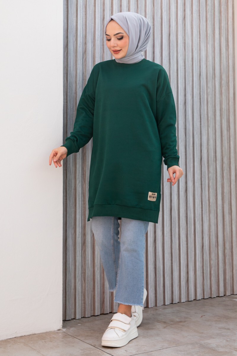Armalı Yırtmaç Detaylı Vortex Tunik  - 27952-ZUMRUT