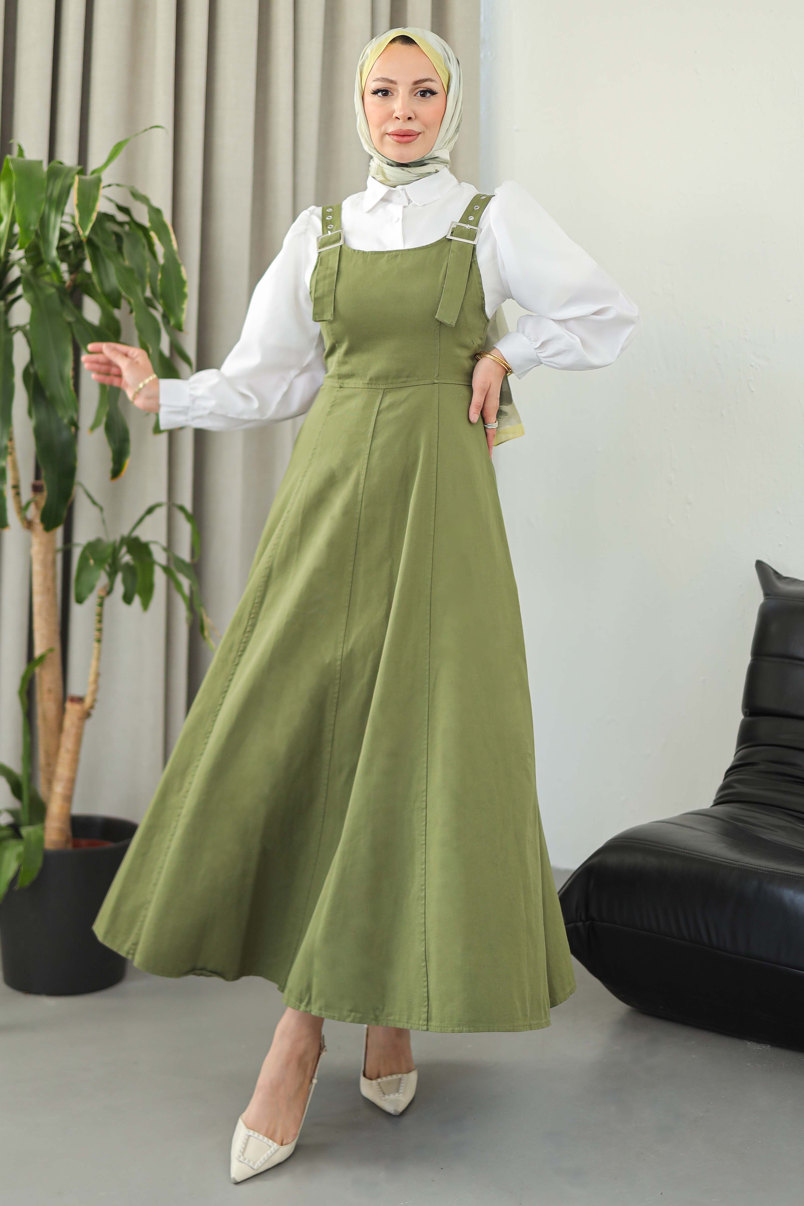 Askılı Gabardin Salopet  - 27832-HAKI