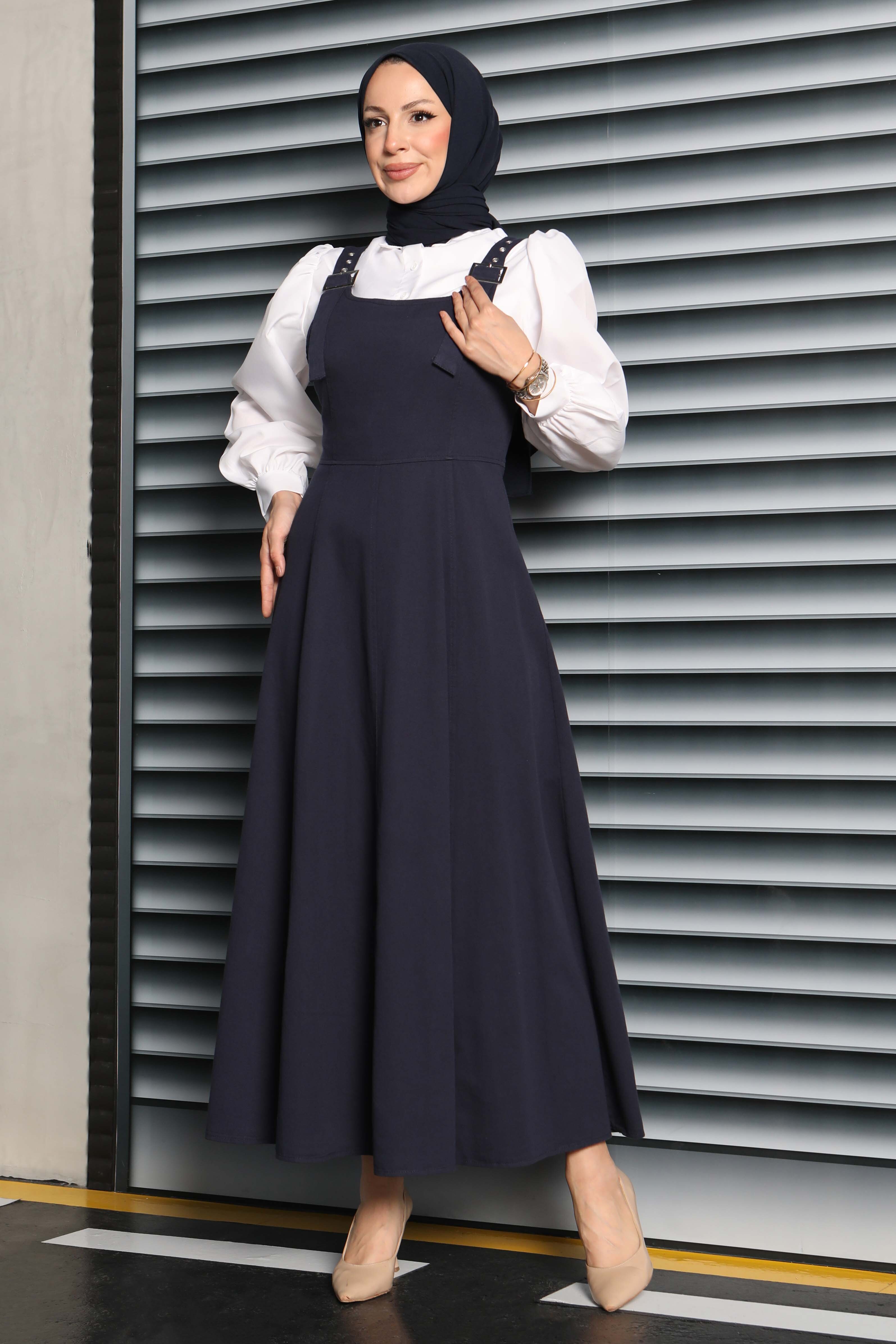 Askılı Gabardin Salopet  - 27832-LACIVERT