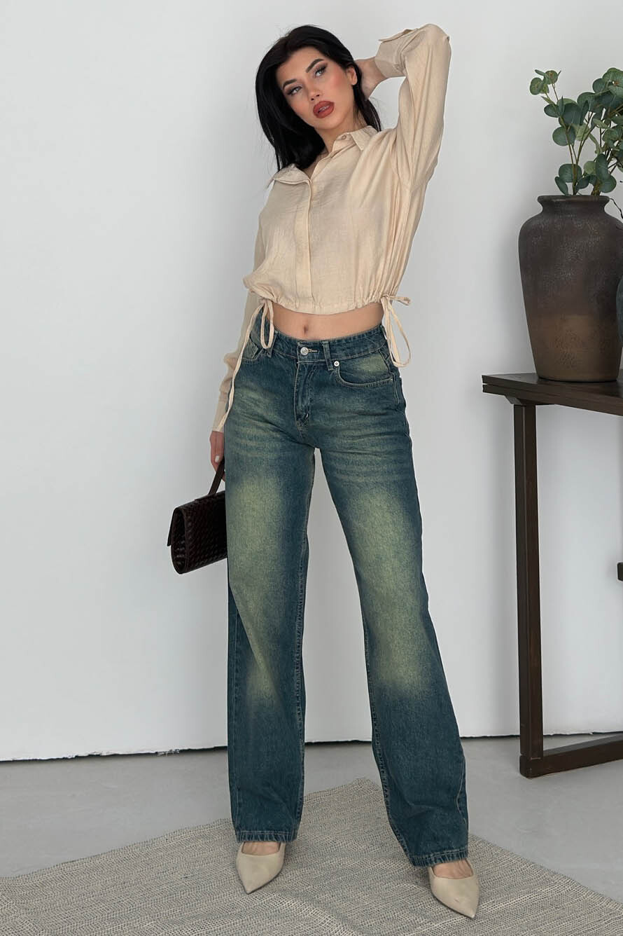 Baggy Bıyık Kot Pantolon  - 28277-YESIL
