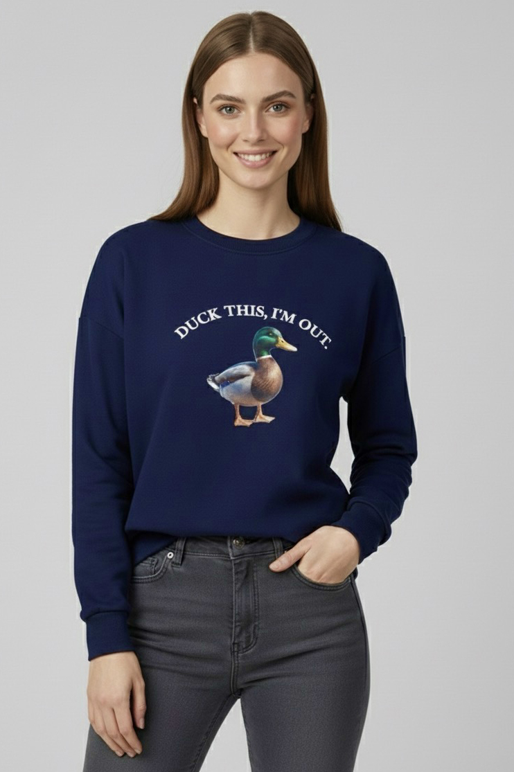 Baskılı İki İplik Sweatshirt  - 27991-LACIVERT