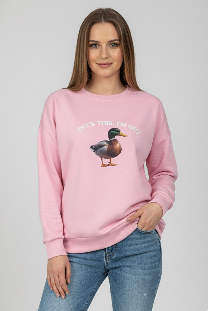 Baskılı İki İplik Sweatshirt  - 27991-PEMBE