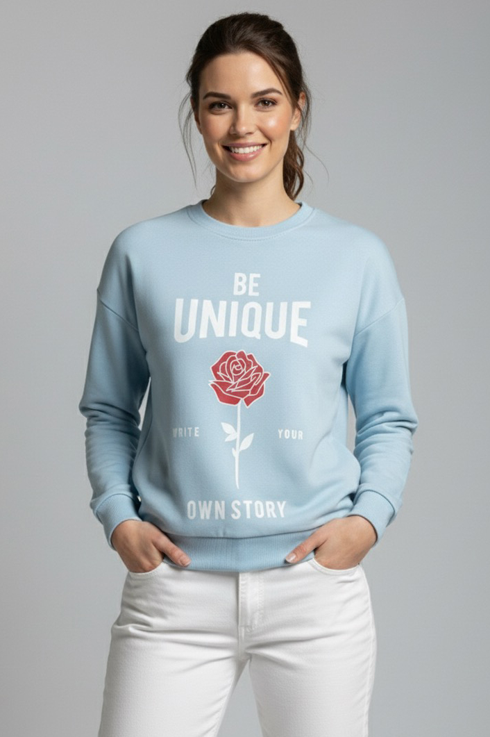 Baskılı İki İplik Sweatshirt  - 27992-BEBE-MAVI