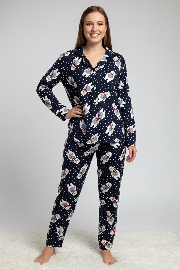 Baskılı Pijama Takımı  - 28021-LACIVERT