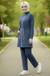 Belde Lastik Detaylı Fermuarlı Cepli Modal İkili Takım - 28044-LACIVERT - TOFİSA