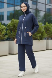 Belde Lastik Detaylı Fermuarlı Cepli Modal İkili Takım - 28044-LACIVERT - TOFİSA (1)