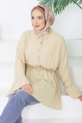Beli Lastikli Kuşaklı Tunik - 28388-BEJ - TOFİSA (1)